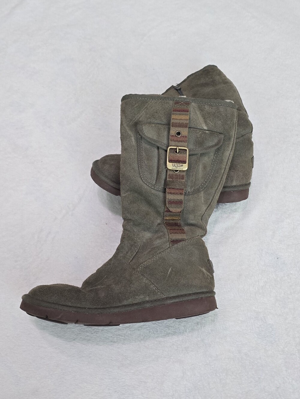 Women's UGG Boots Australia Retro Cargo 1895 Olive Green Fur Lined Buckle Size 7 - Picture 2 of 9